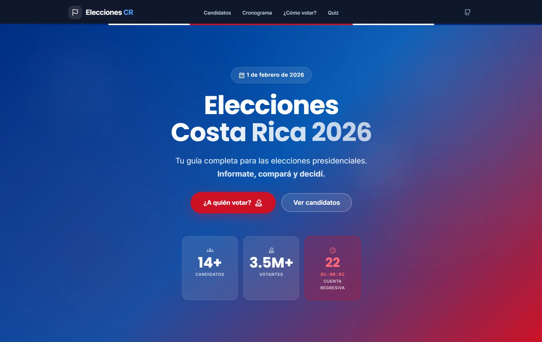 Screenshot of Elecciones 2026 platform